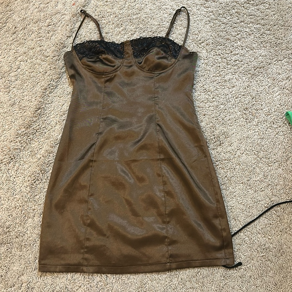 Brown w Black lace silk dress